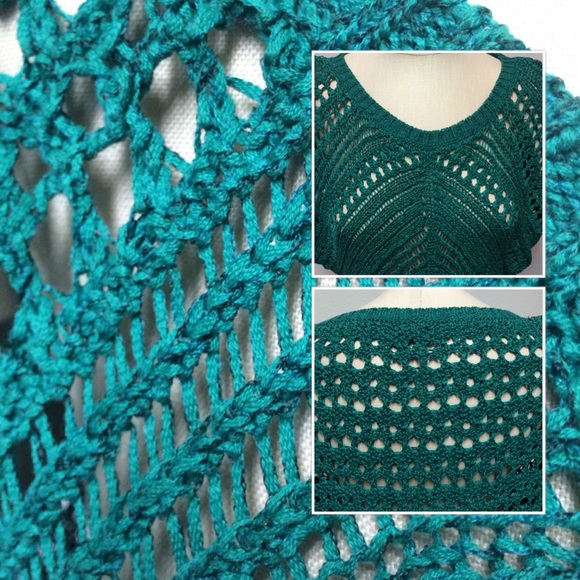 Green open knit short sleeve sweater - Express - Picture 2 of 3